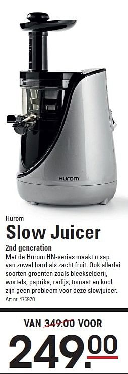 Aanbiedingen Hurom slow juicer 2nd generation - Hurom - Geldig van 09/04/2015 tot 27/04/2015 bij Sligro