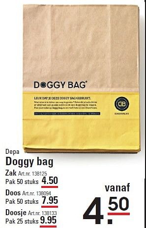 Aanbiedingen Depa doggy bag - Depa - Geldig van 09/04/2015 tot 27/04/2015 bij Sligro