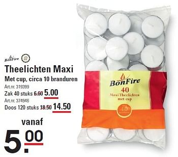 Aanbiedingen Theelichten maxi - Bonfire - Geldig van 09/04/2015 tot 27/04/2015 bij Sligro