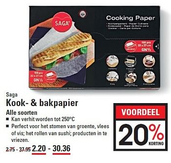 Aanbiedingen Saga kook- + bakpapier alle soorten - Saga - Geldig van 09/04/2015 tot 27/04/2015 bij Sligro