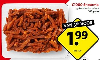 Aanbiedingen C1000 shoarma gekruid varkensvlees - Huismerk - C1000 Supermarkten - Geldig van 27/04/2015 tot 28/04/2015 bij C1000