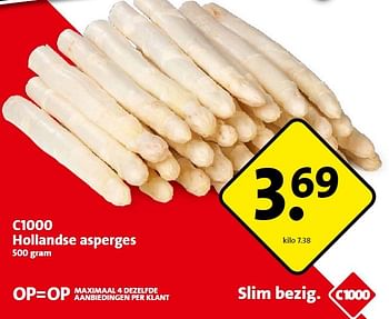 Aanbiedingen C1000 hollandse asperges - Huismerk - C1000 Supermarkten - Geldig van 27/04/2015 tot 28/04/2015 bij C1000