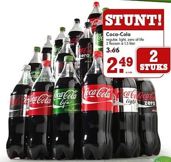 Aanbiedingen Coca-cola regular, light, zero of life 2 flessen - Coca Cola - Geldig van 26/04/2015 tot 02/05/2015 bij Em-té