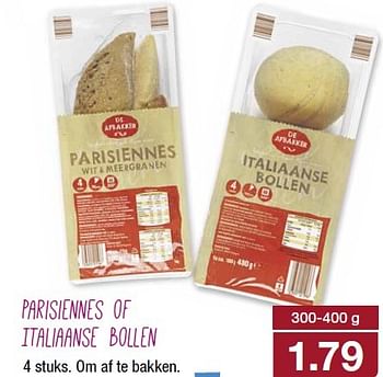 Aanbiedingen Parisiennes of italiaanse bollen - De Afbakker - Geldig van 22/04/2015 tot 28/04/2015 bij Aldi