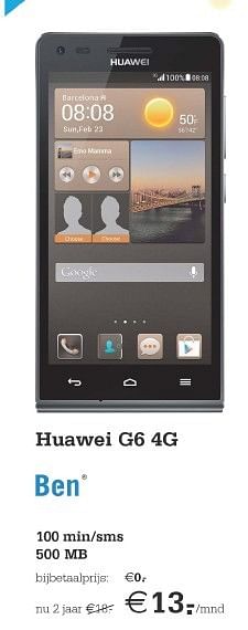 Aanbiedingen Huawei g6 4g - Huawei - Geldig van 22/04/2015 tot 30/04/2015 bij Telecombinatie
