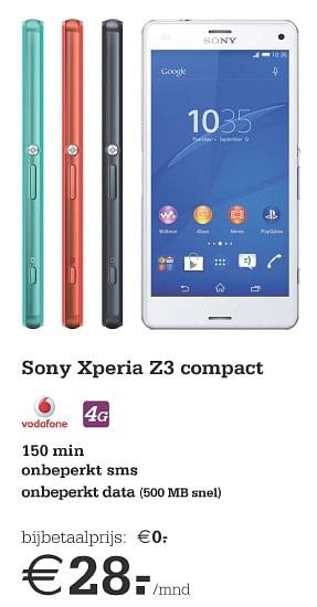Aanbiedingen Sony xperia z3 compact - Sony - Geldig van 22/04/2015 tot 30/04/2015 bij Telecombinatie