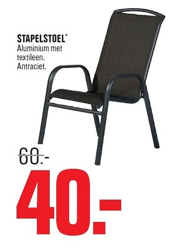 Aanbiedingen Stapelstoel aluminium met textileen. antraciet - Huismerk - Multimate - Geldig van 20/04/2015 tot 02/05/2015 bij Multimate