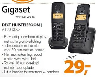 Aanbiedingen Gigaset dect huistelefoon a120 duo - Gigaset - Geldig van 27/04/2015 tot 02/05/2015 bij Expert