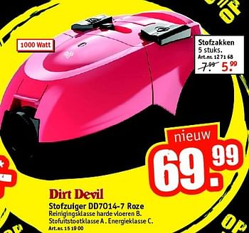 Aanbiedingen Dirt devil stofzuiger dd7014-7 roze - Dirt devil - Geldig van 20/04/2015 tot 03/05/2015 bij Kijkshop
