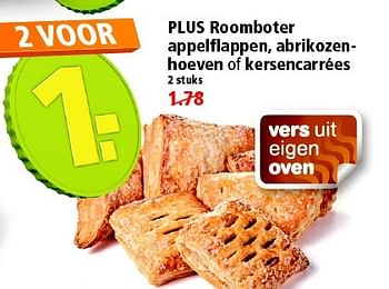 Aanbiedingen Plus roomboter appelflappen, abrikozenhoeven of kersencarrées - Huismerk - Plus - Geldig van 26/04/2015 tot 02/05/2015 bij Plus