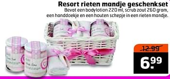 Aanbiedingen Resort rieten mandje geschenkset - Resort - Geldig van 21/04/2015 tot 03/05/2015 bij Trekpleister