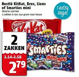 Aanbiedingen Nestlé kitkat, bros, lions of smarties mini - Nestlé - Geldig van 27/04/2015 tot 03/05/2015 bij Poiesz