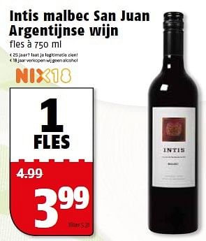 Aanbiedingen Intis malbec san juan argentijnse wijn - Rode wijnen - Geldig van 27/04/2015 tot 03/05/2015 bij Poiesz