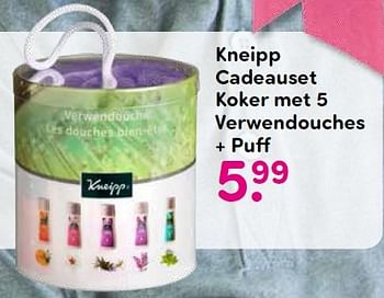 Aanbiedingen Kneipp cadeauset koker met 5 verwendouches + puf - Kneipp - Geldig van 20/04/2015 tot 03/05/2015 bij da