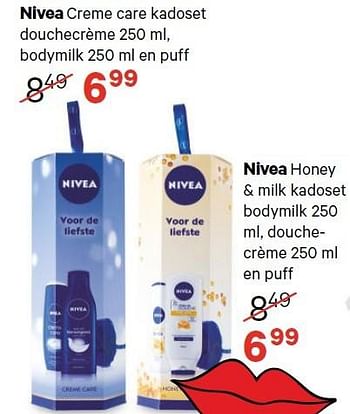 Aanbiedingen Nivea honey + milk kadoset bodymilk 250 ml, douchecrème - Nivea - Geldig van 20/04/2015 tot 03/05/2015 bij Etos