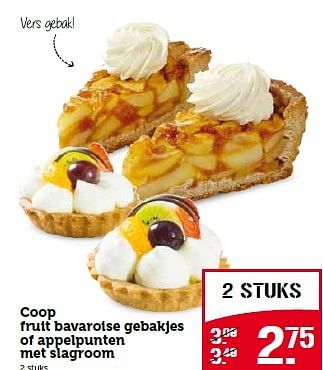 Aanbiedingen Coop fruit bavaroise gebakjes of appelpunten met slagroom - Huismerk - Coop - Geldig van 27/04/2015 tot 03/05/2015 bij Coop