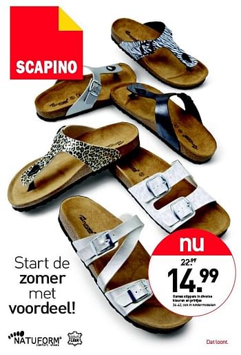 Aanbiedingen Dames slippers in diverse kleuren en printjes - Natuform - Geldig van 27/04/2015 tot 03/05/2015 bij Scapino