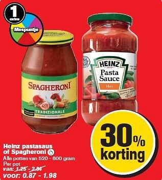 Aanbiedingen Heinz pastasaus of spagheroni - Heinz - Geldig van 29/04/2015 tot 05/05/2015 bij Hoogvliet