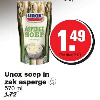 Aanbiedingen Unox soep in zak asperge - Unox - Geldig van 29/04/2015 tot 05/05/2015 bij Hoogvliet