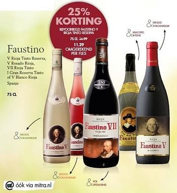 Aanbiedingen Faustino v rioja tinto reserva, v rosado rioja - Rode wijnen - Geldig van 26/04/2015 tot 09/05/2015 bij Mitra