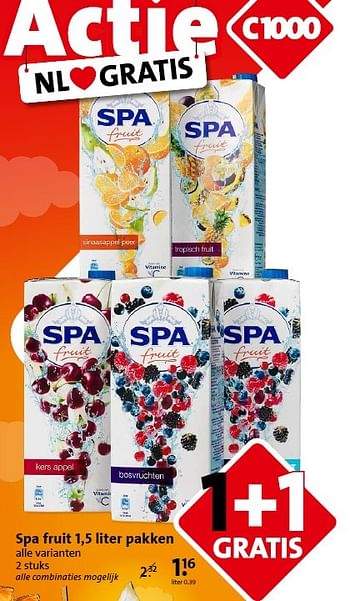 Aanbiedingen Spa fruit 1,5 liter pakken - Spa - Geldig van 29/04/2015 tot 05/05/2015 bij C1000