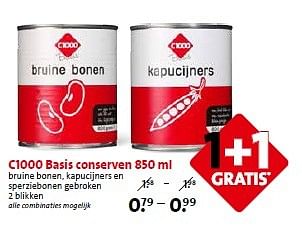 Aanbiedingen C1000 basis conserven 850 ml - Huismerk - C1000 Supermarkten - Geldig van 29/04/2015 tot 05/05/2015 bij C1000