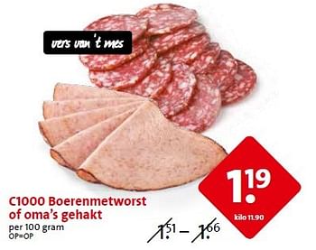 Aanbiedingen C1000 boerenmetworst of oma`s gehakt - Huismerk - C1000 Supermarkten - Geldig van 29/04/2015 tot 05/05/2015 bij C1000