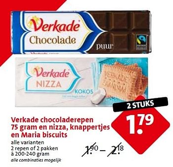 Aanbiedingen Verkade chocoladerepen en nizza, knappertjes en maria biscuits - Verkade - Geldig van 29/04/2015 tot 05/05/2015 bij C1000
