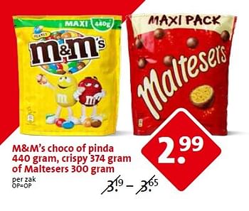 Aanbiedingen M+m`s choco of pinda , crispy of maltesers - M&amp;M', s - Geldig van 29/04/2015 tot 05/05/2015 bij C1000