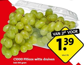 Aanbiedingen C1000 pitloze witte druiven - Huismerk - C1000 Supermarkten - Geldig van 04/05/2015 tot 05/05/2015 bij C1000