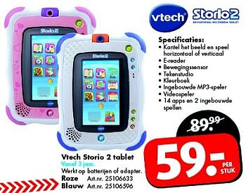 Aanbiedingen Vtech storio 2 tablet - Vtech - Geldig van 25/04/2015 tot 10/05/2015 bij Bart Smit