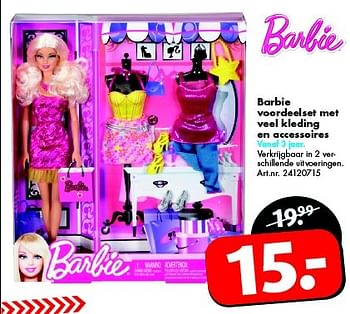 Aanbiedingen Barbie voordeelset met veel kleding en accessoires - Mattel - Geldig van 25/04/2015 tot 10/05/2015 bij Bart Smit