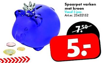 Aanbiedingen Spaarpot varken met kroon - Huismerk - Bart Smit - Geldig van 25/04/2015 tot 10/05/2015 bij Bart Smit
