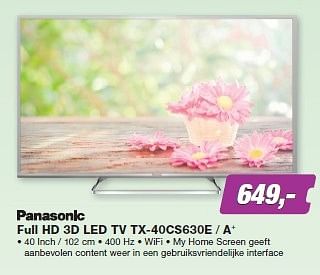 Aanbiedingen Panasonic full hd 3d led tv tx-40cs630e - a - Panasonic - Geldig van 27/04/2015 tot 10/05/2015 bij ElectronicPartner