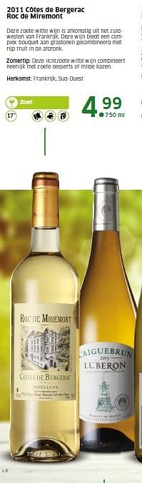 Aanbiedingen 2011 côtes de bergerac roc de miremont - Witte wijnen - Geldig van 04/05/2015 tot 10/05/2015 bij Lidl