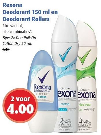 Aanbiedingen Rexona deodorant en deodorant rollers - Rexona - Geldig van 04/05/2015 tot 05/05/2015 bij Uw eigen drogist