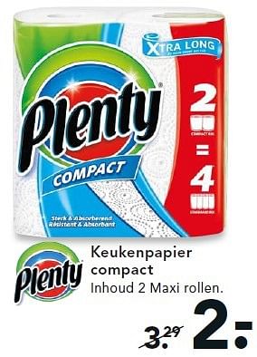 Aanbiedingen Keukenpapier compact - Plenty - Geldig van 27/04/2015 tot 10/05/2015 bij Blokker