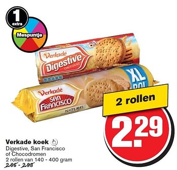 Aanbiedingen Verkade koek  digestive, san francisco of chocodromen - Verkade - Geldig van 06/05/2015 tot 12/05/2015 bij Hoogvliet