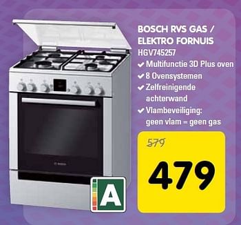 Aanbiedingen Bosch rvs gas - elektro fornuis hgv745257 - Bosch - Geldig van 25/04/2015 tot 12/05/2015 bij Maxwell