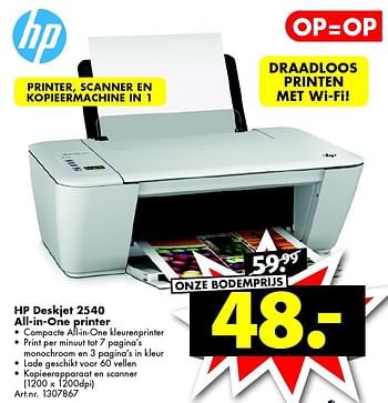 Aanbiedingen Hp deskjet 2540 all-in-one printer - HP - Geldig van 02/05/2015 tot 17/05/2015 bij Bart Smit