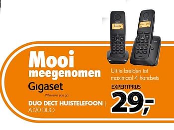 Aanbiedingen Gigaset duo dect huistelefoon a120 duo - Gigaset - Geldig van 04/05/2015 tot 10/05/2015 bij Expert