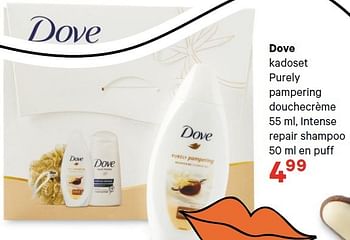 Aanbiedingen Dove kadoset purely pampering douchecrème 55 ml, intense repair shampoo - Dove - Geldig van 04/05/2015 tot 17/05/2015 bij Etos