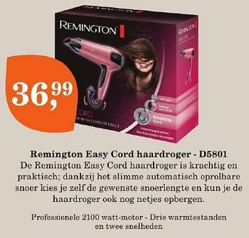 Aanbiedingen Remington easy cord haardroger - d5801 - Remington - Geldig van 04/05/2015 tot 17/05/2015 bij Vroom & Dreesman