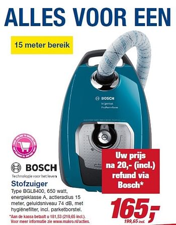 Aanbiedingen Bosch stofzuiger bgl8400 - Bosch - Geldig van 06/05/2015 tot 19/05/2015 bij Makro