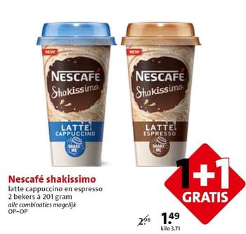 Aanbiedingen Nescafé shakissimo latte cappuccino en espresso 2 bekers - Nescafe - Geldig van 06/05/2015 tot 12/05/2015 bij C1000