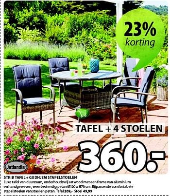 Aanbiedingen Strib tafel + gudhjem stapelstoelen - Jutlandia - Geldig van 04/05/2015 tot 17/05/2015 bij Jysk