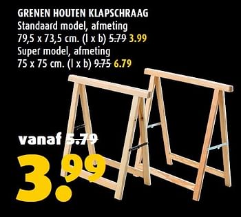 Aanbiedingen Grenen houten klapschraag standaard model, afmeting - Huismerk - Hubo  - Geldig van 04/05/2015 tot 24/05/2015 bij Hubo