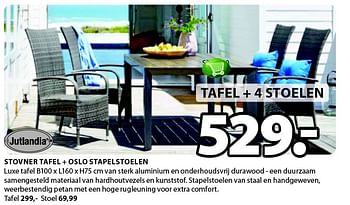 Aanbiedingen Stovner tafel + oslo stapelstoelen - Jutlandia - Geldig van 04/05/2015 tot 17/05/2015 bij Jysk