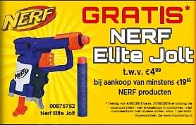 Aanbiedingen Gratis nerf elite jolt bij aankoop van minstens €19.95 nerf producten - Nerf - Geldig van 16/05/2015 tot 31/05/2015 bij ToyChamp