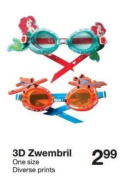 Aanbiedingen 3d zwembril one size diverse prints 2 - Disney - Geldig van 09/05/2015 tot 15/05/2015 bij Zeeman